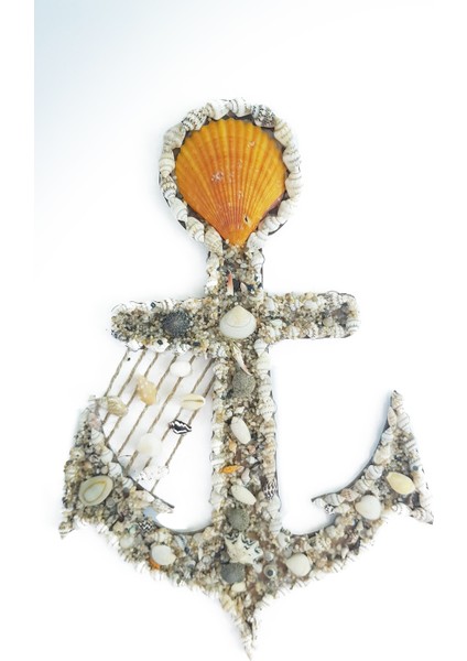 Deniz Kabuğu ve Deniz Kumu Süslemeli El Yapımı Ahşap Çapa 20X30 cm - DVS49