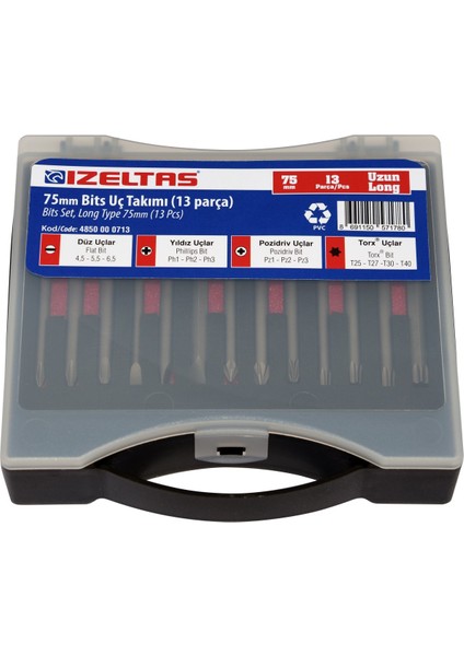 Izeltaş 75MM Uzun Bits Uç Takımı (13 Parça)