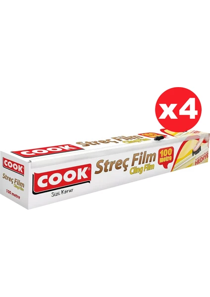 Streç Film Kayar Bıçak Hediye 30 cm x 100 mt x 4 Adet