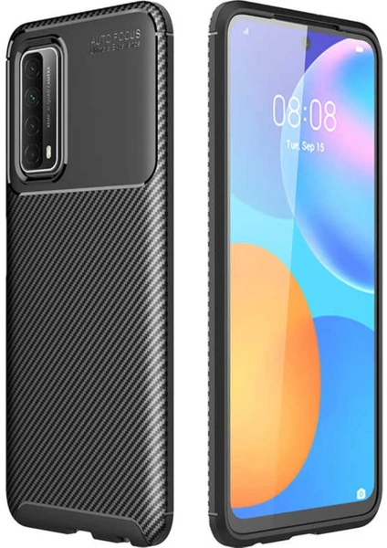 Huawei P Smart 2021 Kılıf Rugged Armor Darbe Emici Uzun Ömürlü Dayanıklı Parmak İzi Yapmaz Karbon Tasarım Negro Silikon Kapak