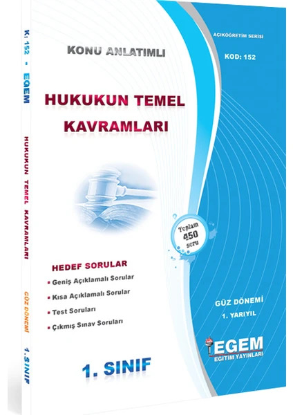 Egem Eğitim Yayınları Hukukun Temel Kavramları Konu Anlatımlı Soru Bankası -Güz Dönemi(1. Yarıyıl)