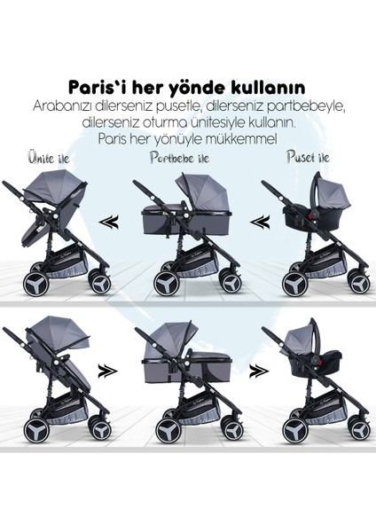 Baby Home 945 Paris Travel Sistem Bebek Arabası Anne Yanı Sepet Beşik 7 İn 1 Takım