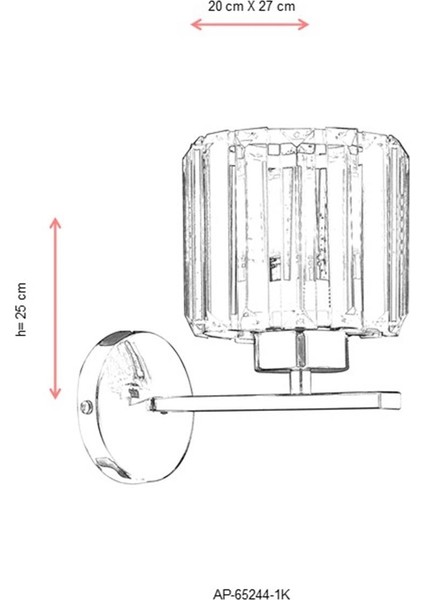 AP-65244-1K Krom Kaplama Aplik E27 Metal Kristal 20x27cm