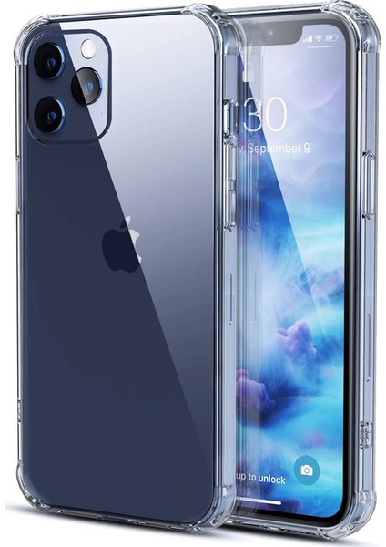 Apple iPhone 12 Pro Max Kılıf Şeffaf Airbag Antishock Köşe Korumalı Silikon Kapak + Tam Kaplayan Ekran Koruyucu Cam