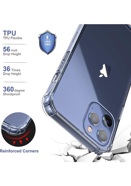 Apple iPhone 12 Pro Max Kılıf Şeffaf Airbag Antishock Köşe Korumalı Silikon Kapak