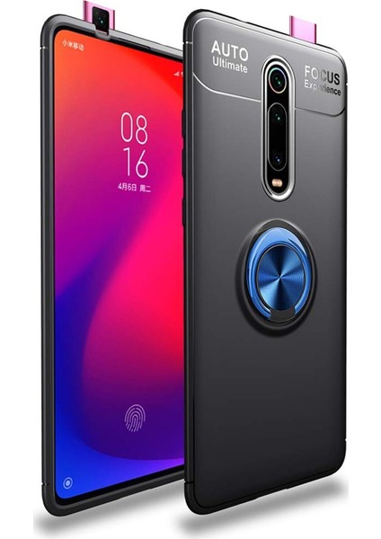 Xiaomi K20 Kılıf Renkli Yüzüklü Manyetik Silikon Kapak Siyah - Mavi