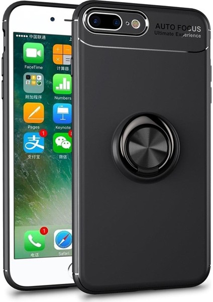Apple iPhone 8 Plus Kılıf Renkli Yüzüklü Manyetik Silikon Kapak Siyah - Siyah