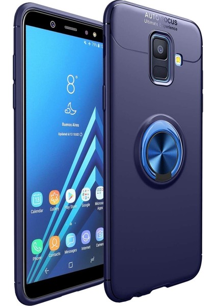 Samsung Galaxy A6 2018 Kılıf Renkli Yüzüklü Manyetik Silikon Kapak Mavi - Mavi