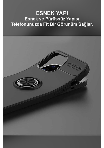 Samsung Galaxy A6 2018 Kılıf Renkli Yüzüklü Manyetik Silikon Kapak Siyah - Siyah