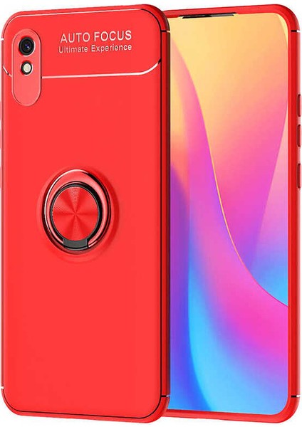 Xiaomi Redmi 9A Kılıf Renkli Yüzüklü Manyetik Silikon Kapak Kırmızı - Kırmızı