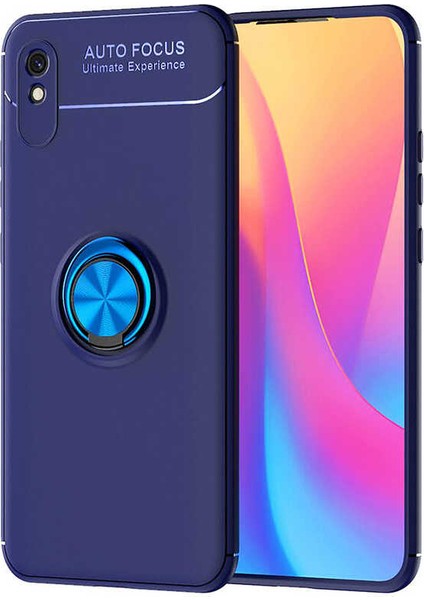 Xiaomi Redmi 9A Kılıf Renkli Yüzüklü Manyetik Silikon Kapak Mavi - Mavi