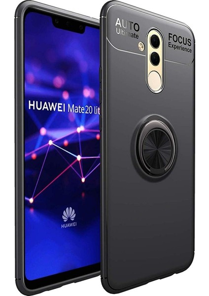 Huawei Mate 20 Lite Kılıf Renkli Yüzüklü Manyetik Silikon Kapak Siyah - Siyah