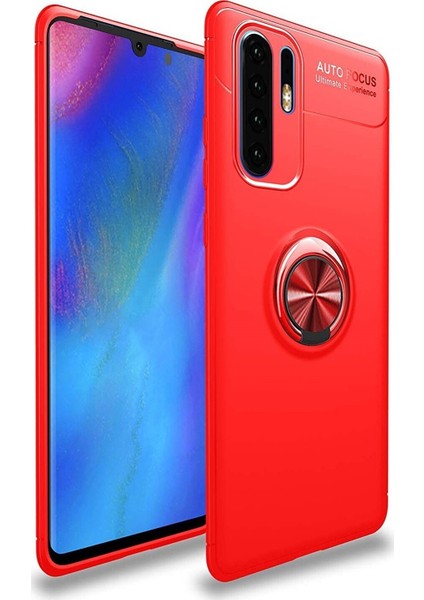 Huawei P30 Pro Kılıf Renkli Yüzüklü Manyetik Silikon Kapak Kırmızı - Kırmızı