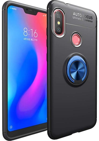 Xiaomi Mi 8 Kılıf Renkli Yüzüklü Manyetik Silikon Kapak Siyah - Mavi