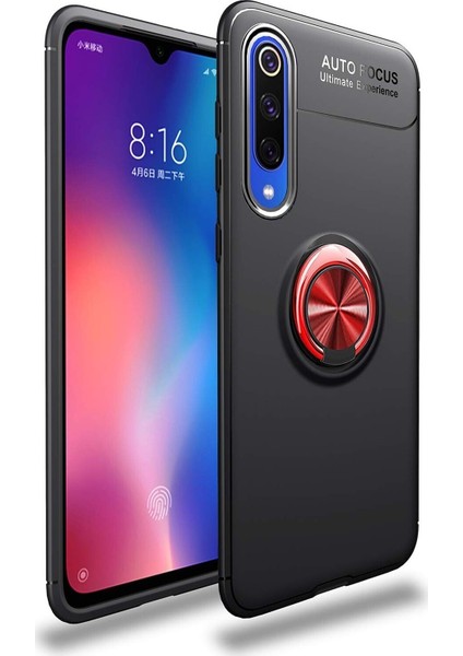 Xiaomi Mi 9 Se Kılıf Renkli Yüzüklü Manyetik Silikon Kapak Siyah - Kırmızı