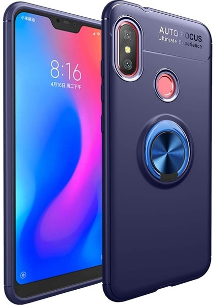 Xiaomi Mi 8 Kılıf Renkli Yüzüklü Manyetik Silikon Kapak Mavi - Mavi