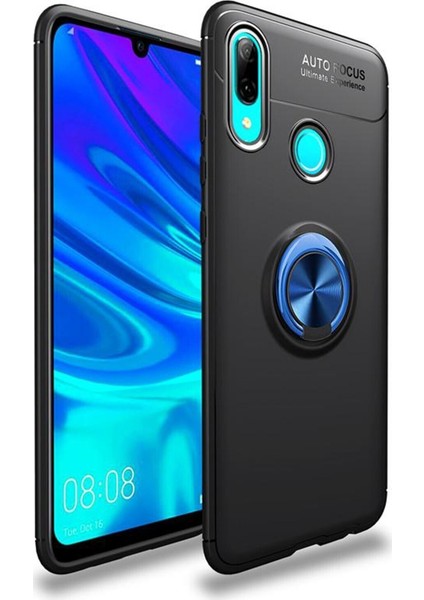 Huawei Y7 Prime 2019 Kılıf Renkli Yüzüklü Manyetik Silikon Kapak Siyah - Mavi