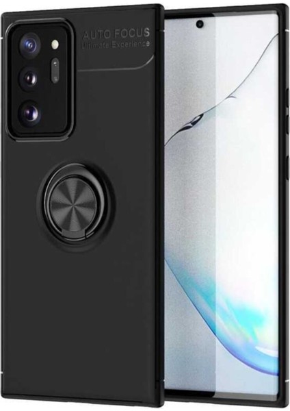 Samsung Galaxy Note 20 Ultra Kılıf Renkli Yüzüklü Manyetik Silikon Kapak Siyah - Siyah