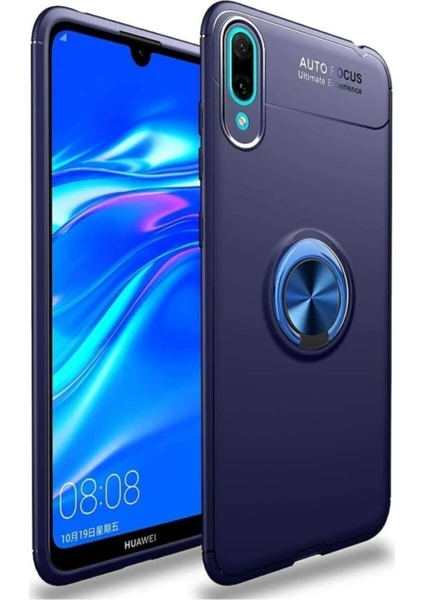 Kzy Huawei Y9 2019 Kılıf Renkli Yüzüklü Manyetik Silikon Kapak Mavi - Mavi