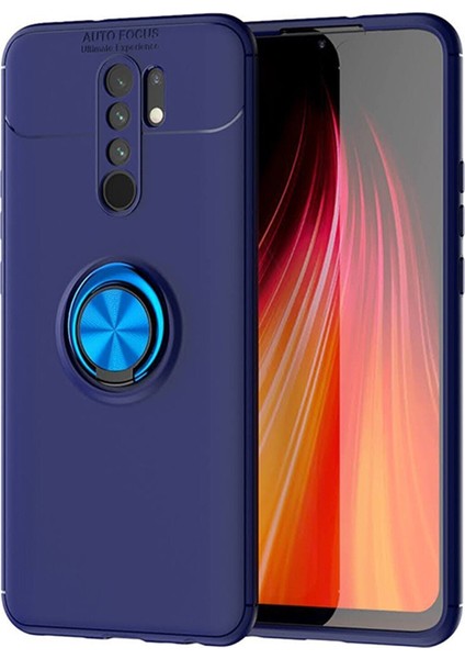 Xiaomi Redmi 9 Kılıf Renkli Yüzüklü Manyetik Silikon Kapak Mavi - Mavi