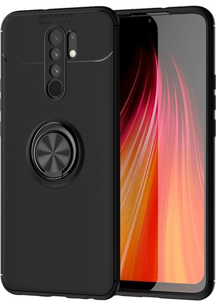 Xiaomi Redmi 9 Kılıf Renkli Yüzüklü Manyetik Silikon Kapak Siyah - Siyah