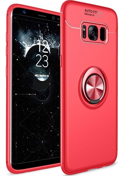 Samsung Galaxy S8 Kılıf Renkli Yüzüklü Manyetik Silikon Kapak Kırmızı - Kırmızı