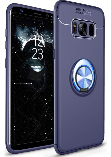 Samsung Galaxy S8 Kılıf Renkli Yüzüklü Manyetik Silikon Kapak Mavi - Mavi
