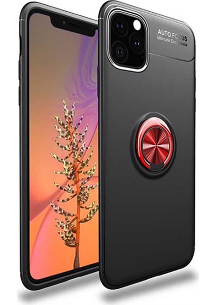 Apple iPhone 11 Pro Max Kılıf Renkli Yüzüklü Manyetik Silikon Kapak Siyah - Kırmızı
