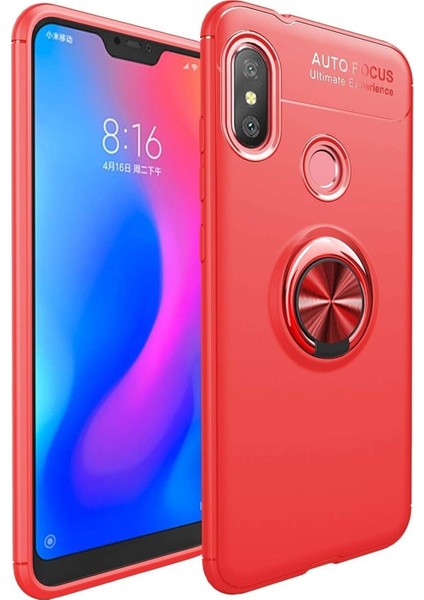 Xiaomi Mi 8 Kılıf Renkli Yüzüklü Manyetik Silikon Kapak Kırmızı - Kırmızı