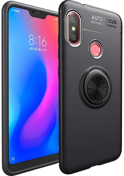 Xiaomi Mi 8 Kılıf Renkli Yüzüklü Manyetik Silikon Kapak Siyah - Siyah