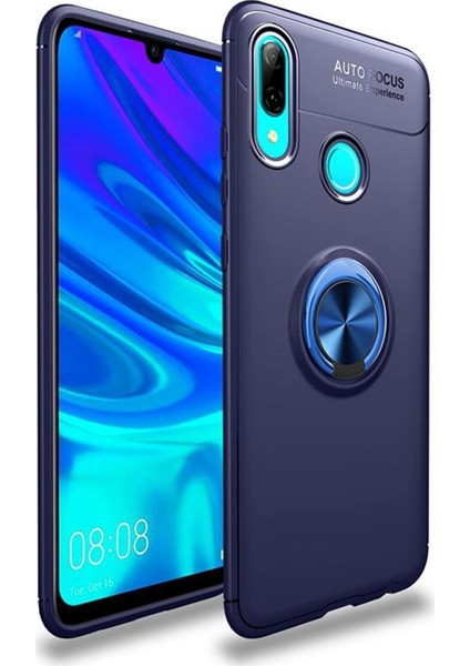 Huawei Y7 Prime 2019 Kılıf Renkli Yüzüklü Manyetik Silikon Kapak Mavi - Mavi