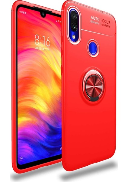 Xiaomi Redmi Note 7 Kılıf Renkli Yüzüklü Manyetik Silikon Kapak Kırmızı - Kırmızı