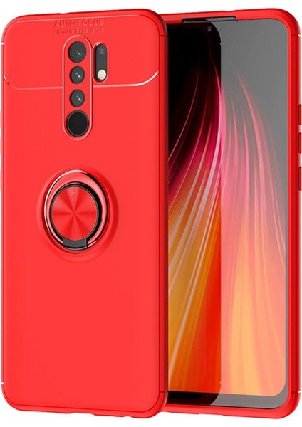 Xiaomi Redmi 9 Kılıf Renkli Yüzüklü Manyetik Silikon Kapak Kırmızı - Kırmızı