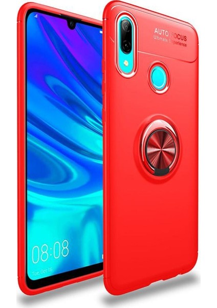 Huawei Y7 Prime 2019 Kılıf Renkli Yüzüklü Manyetik Silikon Kapak Kırmızı - Kırmızı