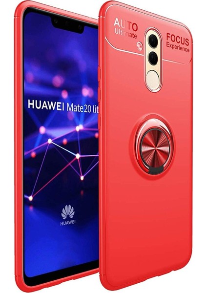 Huawei Mate 20 Lite Kılıf Renkli Yüzüklü Manyetik Silikon Kapak Kırmızı - Kırmızı