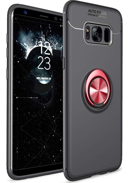 Samsung Galaxy S8 Kılıf Renkli Yüzüklü Manyetik Silikon Kapak Siyah - Kırmızı