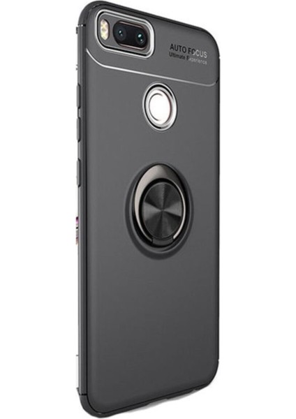 Xiaomi Mi 5x Kılıf Renkli Yüzüklü Manyetik Silikon Kapak Siyah - Siyah