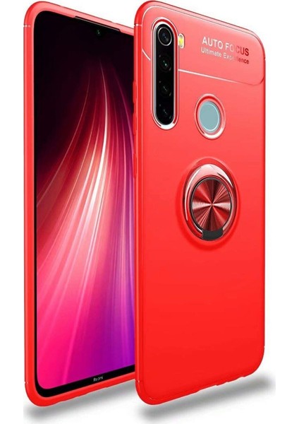 Xiaomi Redmi Note 8 Kılıf Renkli Yüzüklü Manyetik Silikon Kapak Kırmızı - Kırmızı