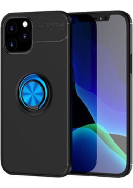 Apple iPhone 12 Pro Kılıf Renkli Yüzüklü Manyetik Silikon Kapak Siyah - Mavi