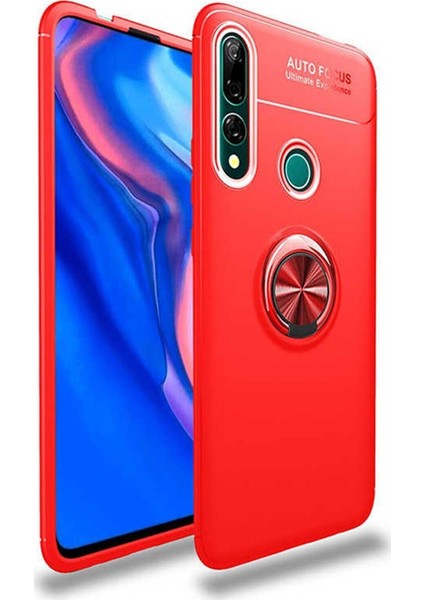 Huawei Y9 Prime 2019 Kılıf Renkli Yüzüklü Manyetik Silikon Kapak Kırmızı - Kırmızı