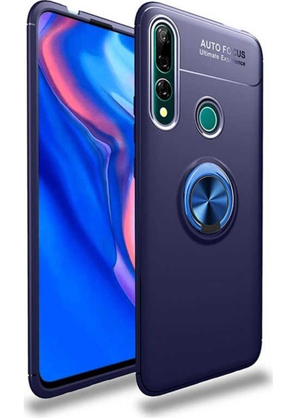 Huawei Y9 Prime 2019 Kılıf Renkli Yüzüklü Manyetik Silikon Kapak Mavi - Mavi