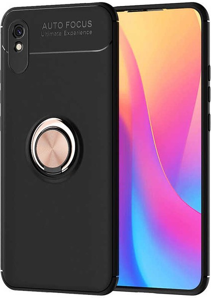 Xiaomi Redmi 9A Kılıf Renkli Yüzüklü Manyetik Silikon Kapak Siyah - Rose Gold