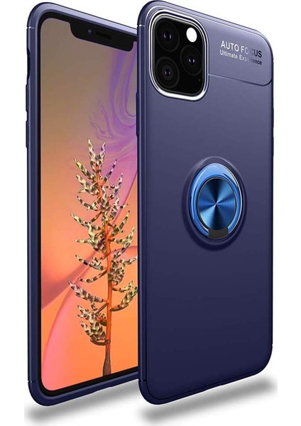 Apple iPhone 11 Pro Max Kılıf Renkli Yüzüklü Manyetik Silikon Kapak Mavi - Mavi