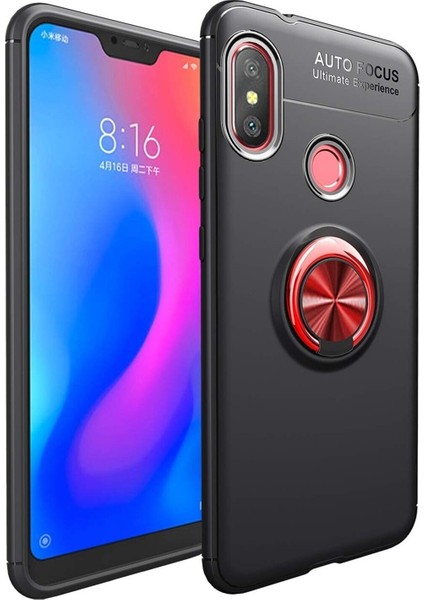 Xiaomi Mi 8 Kılıf Renkli Yüzüklü Manyetik Silikon Kapak Siyah - Kırmızı