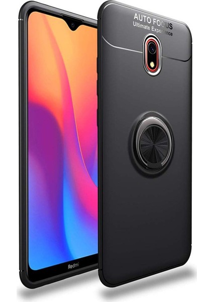 Xiaomi Redmi 8A Kılıf Renkli Yüzüklü Manyetik Silikon Kapak Siyah - Siyah