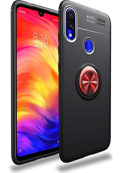 Xiaomi Redmi Note 7 Pro Kılıf Renkli Yüzüklü Manyetik Silikon Kapak Siyah - Kırmızı
