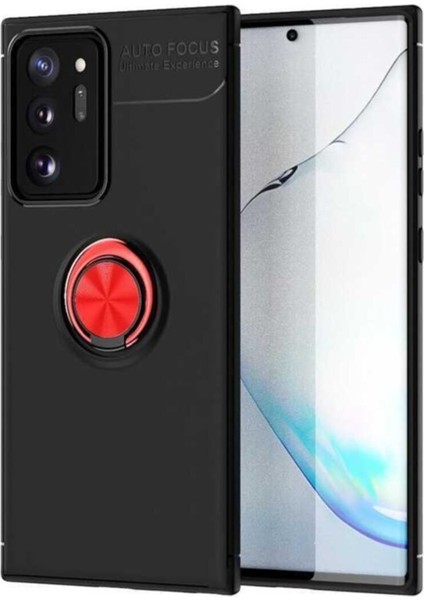 Samsung Galaxy Note 20 Ultra Kılıf Renkli Yüzüklü Manyetik Silikon Kapak Siyah - Kırmızı