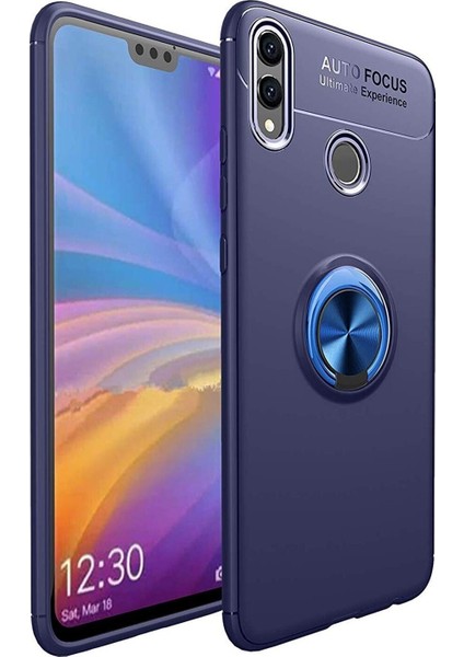Huawei Honor 8c Kılıf Renkli Yüzüklü Manyetik Silikon Kapak Mavi - Mavi