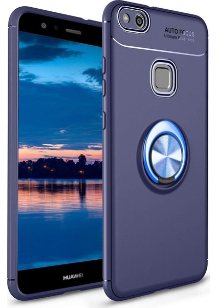 Huawei P10 Lite Kılıf Renkli Yüzüklü Manyetik Silikon Kapak Mavi - Mavi