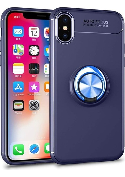 Apple iPhone x Kılıf Renkli Yüzüklü Manyetik Silikon Kapak Mavi - Mavi